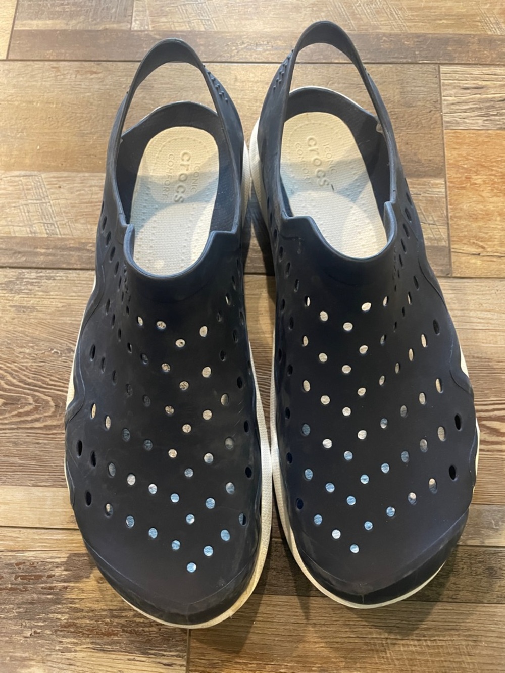 CROCS Black Perforated Slip-On Clog with White Sole